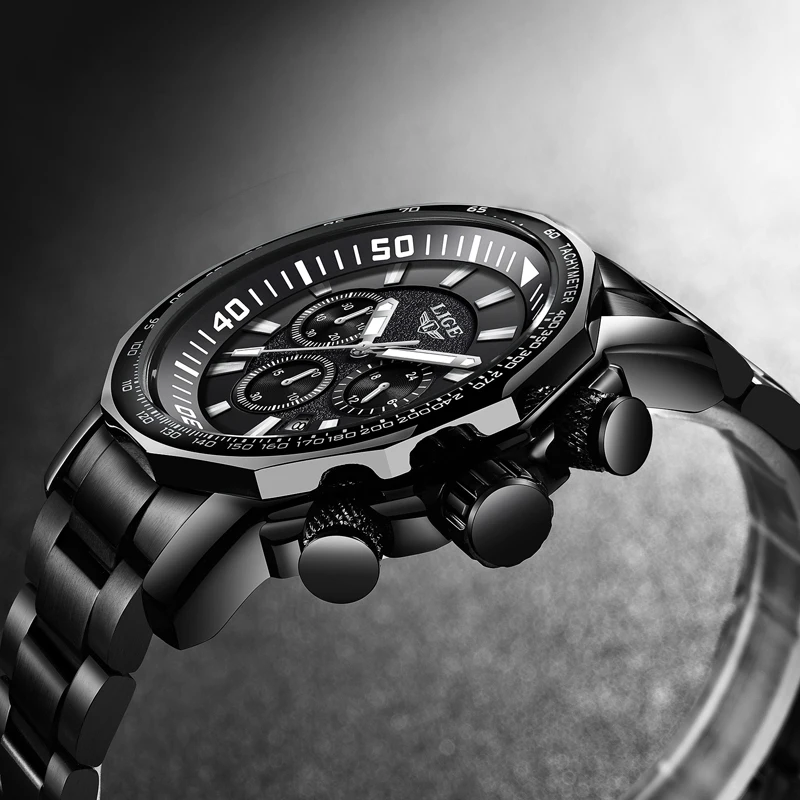 LIGE Mens Watches Top Brand Luxury Men's Military Waterproof Sports Watch Stainless Steel Large Quartz Wathes Relogio Masculino