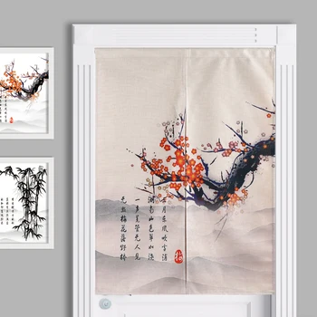 

Meilan bamboo chrysanthemum Chinese style Retro Door Curtain Linen Tapestry Study Bedroom Home Decor Bedroom Kitchen Curtain