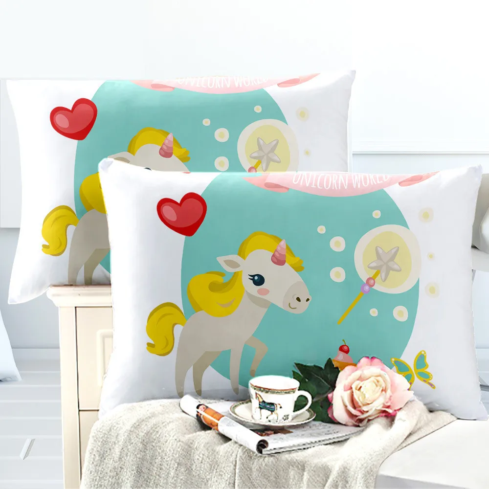 Cartoon Unicorn Pillowcase Girls Sweet Pillow Case Colorful Rainbow