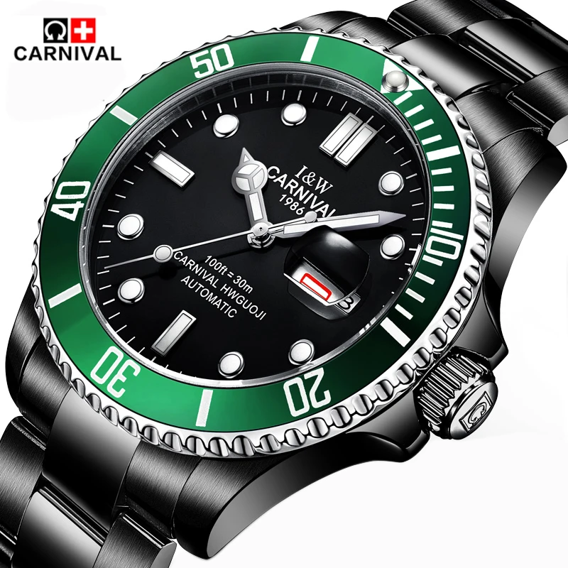 New CARNIVAL Mens Watches Top Brand Luxury Diver 30M Super Luminous Sapphire Glass Automatic Mechanical Watch relogio masculino