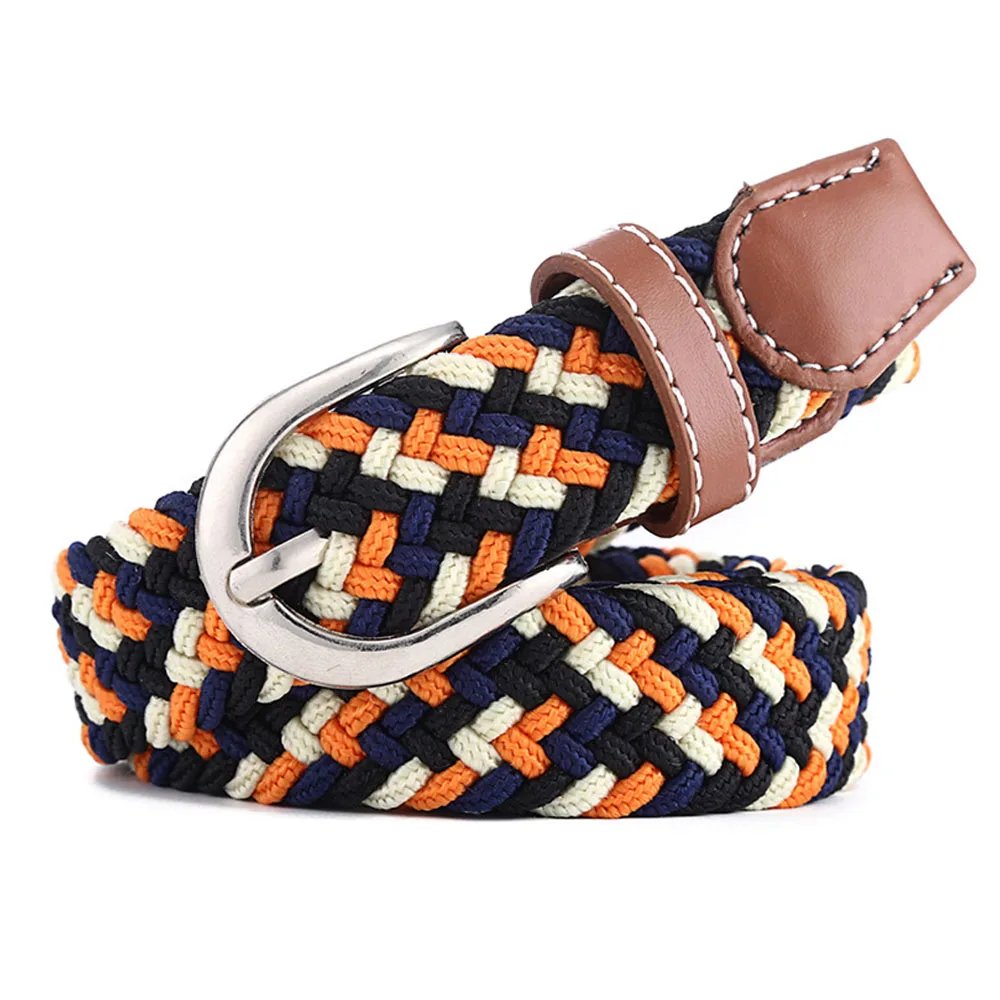 Orange Black Blue Для женщин Стильный булавки Пряжка ремни крючком тощий ремень вязаный тканый пояс BLTRD0006 - Цвет: Orange Black Blue