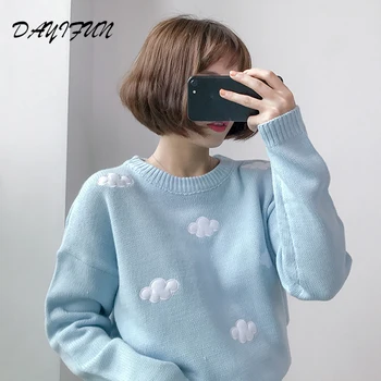 

2020 Winter Women Sweaters Korean Clothes Sweet Clouds Pullovers Plus Size Women Sweater Kawaii Tops Winter Clothes Women C218