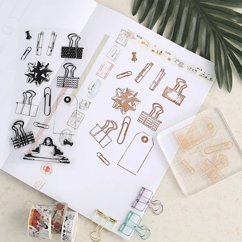 

vintage paper clip transparent silicone clear stamp for scrapbooking DIY craft decoration rubber stamp kids stationery