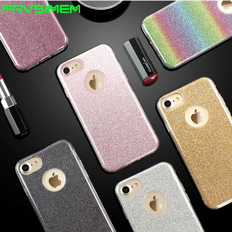 

Drop Proof Bling Shinning Glitter Case for iphone SE 5 5S X 7 8 Plus 6 6s 10 Cover 3 Layer Soft Silicone TPU+PC Cover Armor