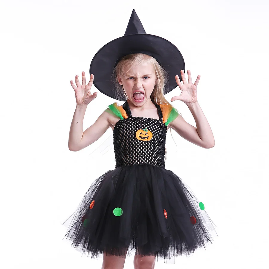 Kids Halloween Tutu Dress With Witch Hat (4)