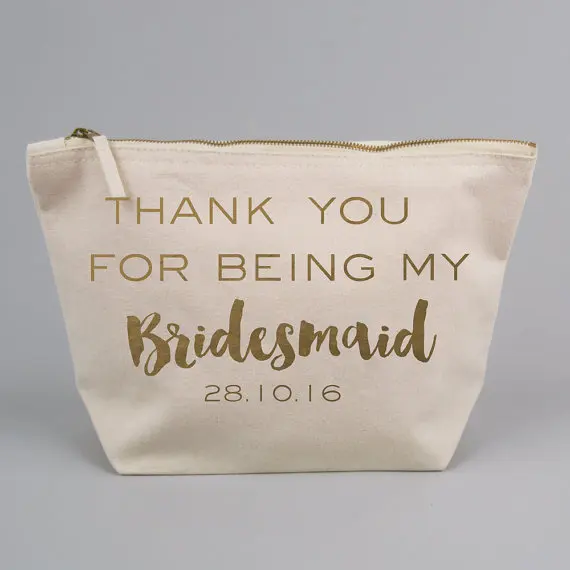 

personalize wedding THANK YOU Bride maid of honour Make Up makeup comestic Canvas Bags bridesmaid toiletry zipper pouches kits