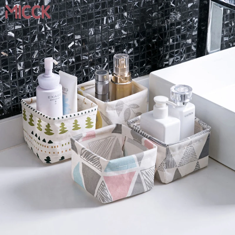 MICCK Desktop Storage Basket Cute Printing Waterproof Organizer Canvas Fabric Toy Cosmetic Jewelry Sundries Office Storage Box