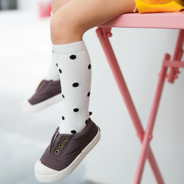 Dots pattern Black White Baby Girl's Knee Socks
