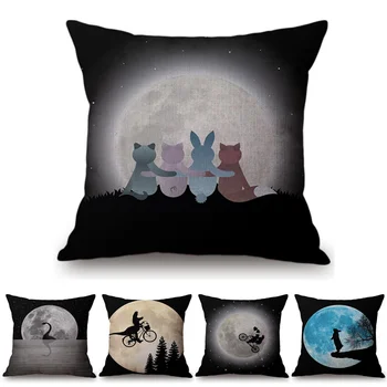 

Cute Cartoon Cushion Cover Rabbit Fox Dinosaur Animal Dreams Sky Moon Pattern Cotton Linen Home Decoration Throw Pillow Cover