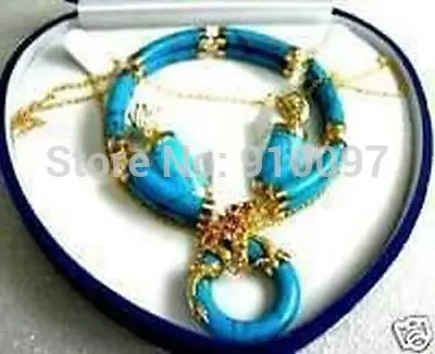 

LHX54016>>>>>Beautiful Turquoise dragon pendant bracelet earring set