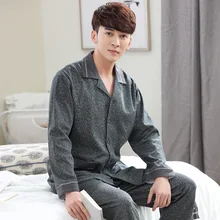 J& Q Новая мужская пижама, набор, мужская пижама, воротник с отворотом, однотонная Хлопковая пижама, Высококачественная брендовая Пижама, Стильная мужская домашняя одежда