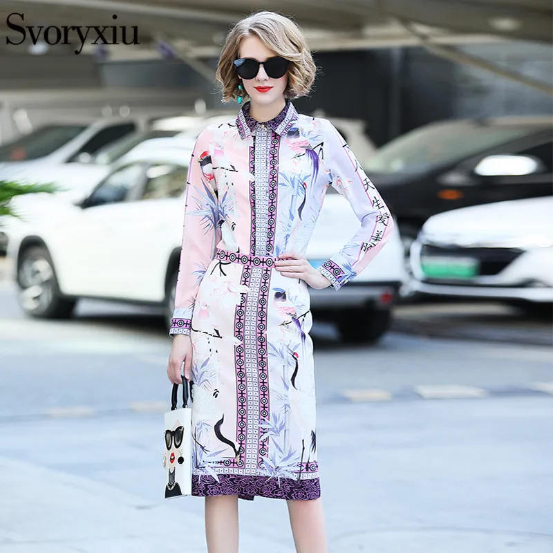 

Svoryxiu 2019 Elegant Designer Skirt Suit Women's Long Sleeve Print Slim Blouse + Package Buttocks Half Skirt Two Piece Set
