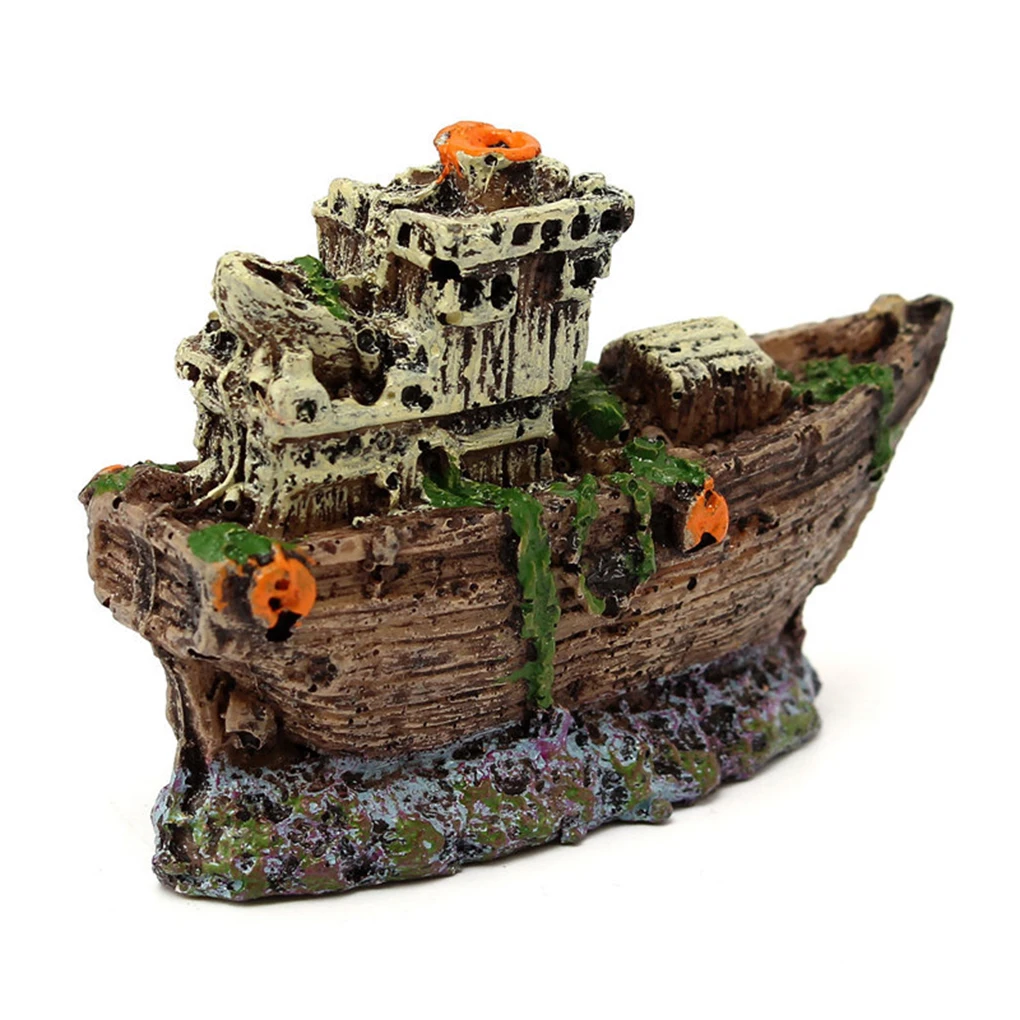 Aquarium Ornament Pirate Sunk Ship Shipwreck Boat Fish Tank Waterscape Cave Decoration Resin Ship Ornament