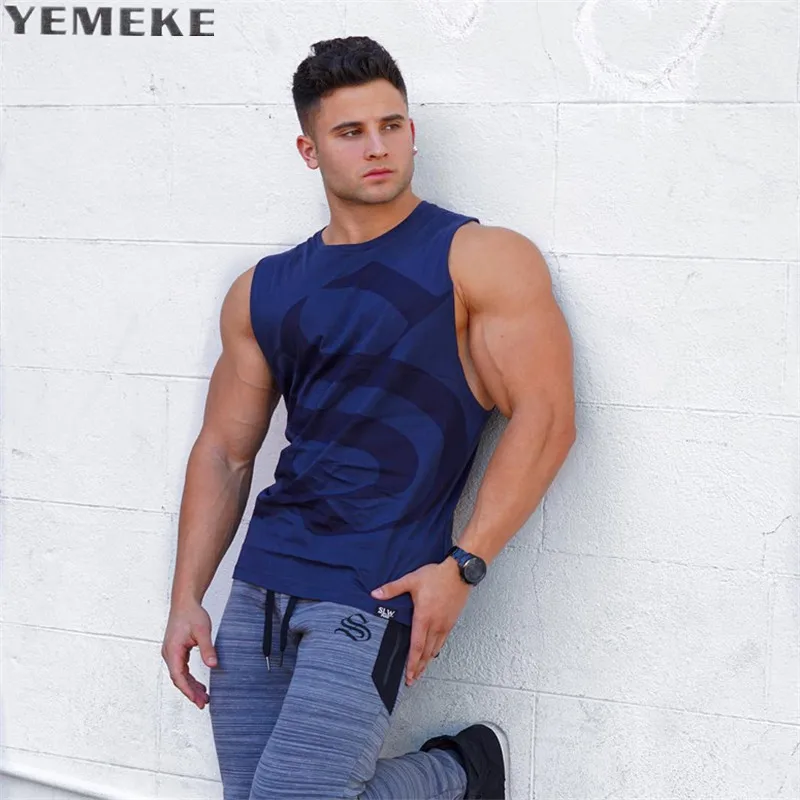 

YEMEKE GYMS Clothing Men Fitness Shirts Cotton Men Tank Top Workout Bodybuilding Men Sportwear Tank Top Sleeveless Vest