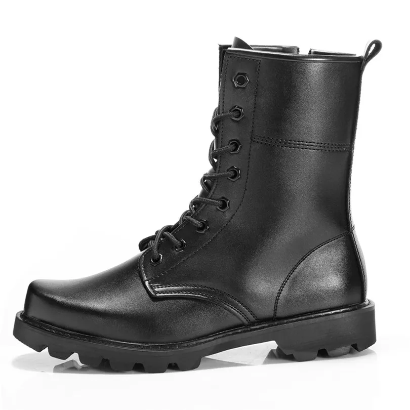 LIN KING Men Black Safety Steel Toe Work Boots Punk Lace Up Man Motorcycle Boots Outdoor High Top Army Combat Shoese For Male