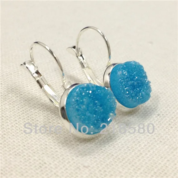 H-CE225, 12 цветов, блестящие серьги с кристаллами Druzy для женщин, синие серьги-клипсы с серебряным цветом