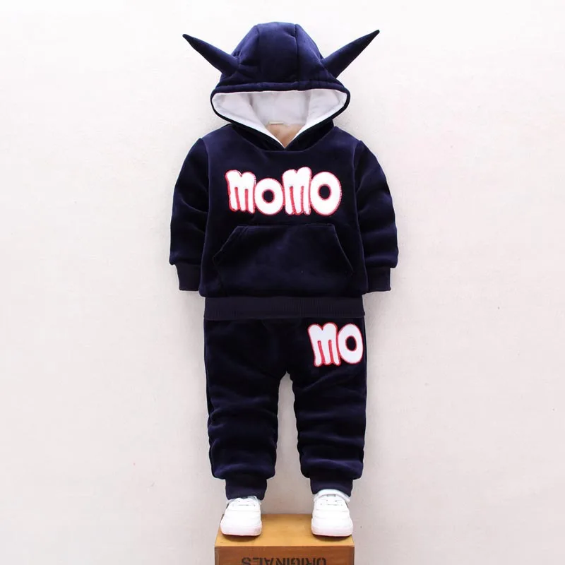 

2017 2017 Winter Ne Children Thickening Plus Fleece Warm Suit Baby Coat Long Sleeve Two Piece Suit Boy Sportswear momo For 2~5