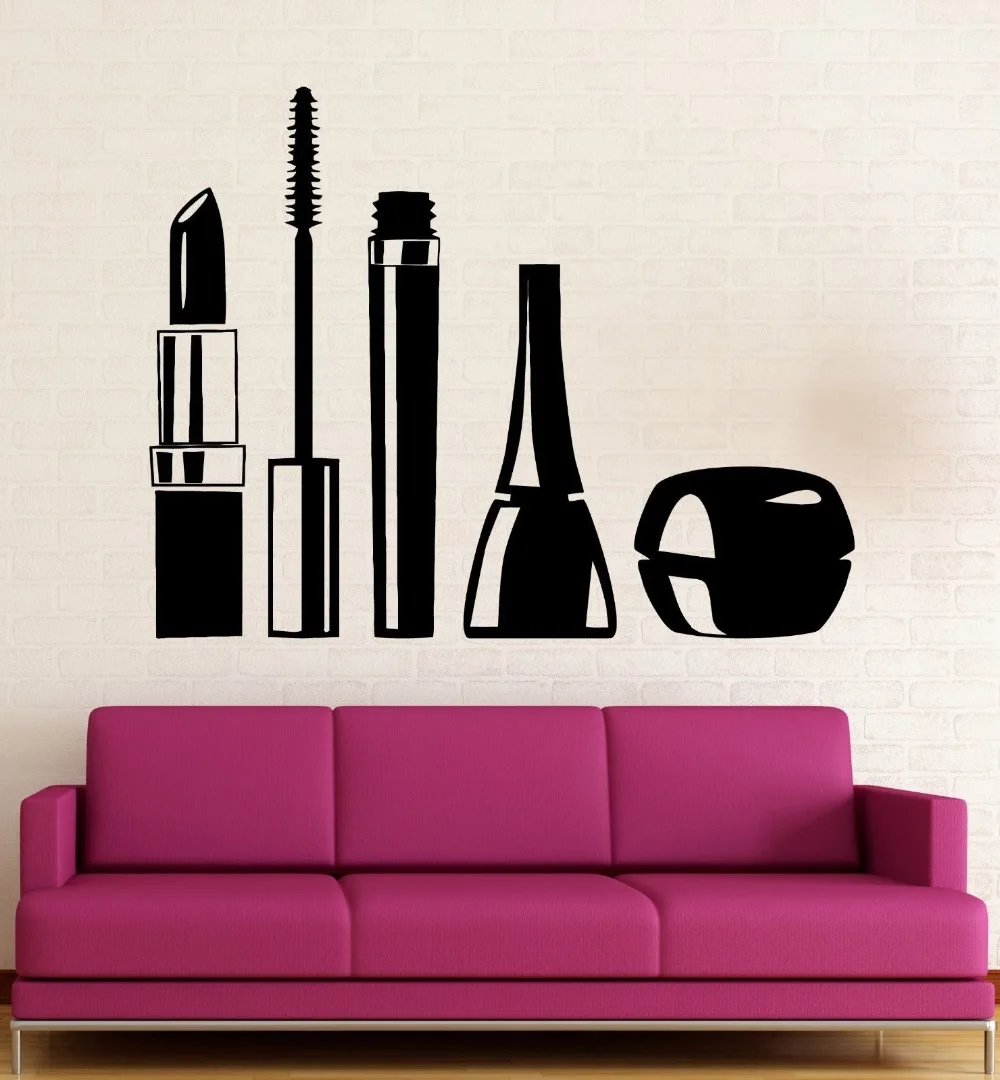 Beauty Salon Wall Stickers Cosmetics Makeup Girl Woman Vinyl Decalin