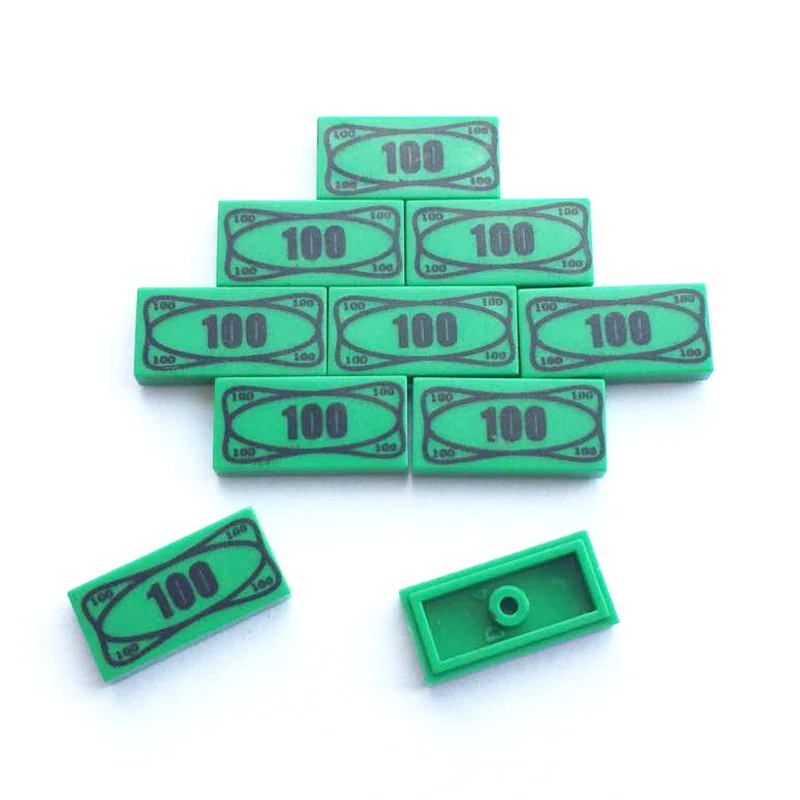 

Elements Brick Parts 3069bpx7 Tile 1x2 with 100 Dollar Bill Money Patten Classic Piece Building Block Toy Accessory Bricklink