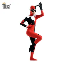 Harley Quinn Cosplay Mujer Fiesta de Disfraces de Halloween Cumpleaños Carnaval Zentai Body Zip Volver Segunda Piel Traje Apretado