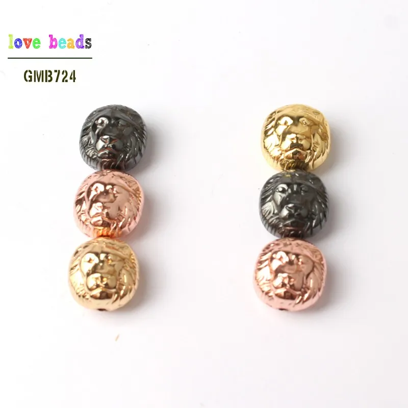 

Natural 10pcs Tibetan Rose Gold Silver Hematite Lion Head Spacer Loose Beads Charms for Jewelry Making Diy Bracelet 10x10x7mm