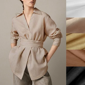 

130CM Wide 280G/M Solid Color White Brown Black Linen Fabric for Summer and Spring Dress Shirt Clothes Pants DE1004