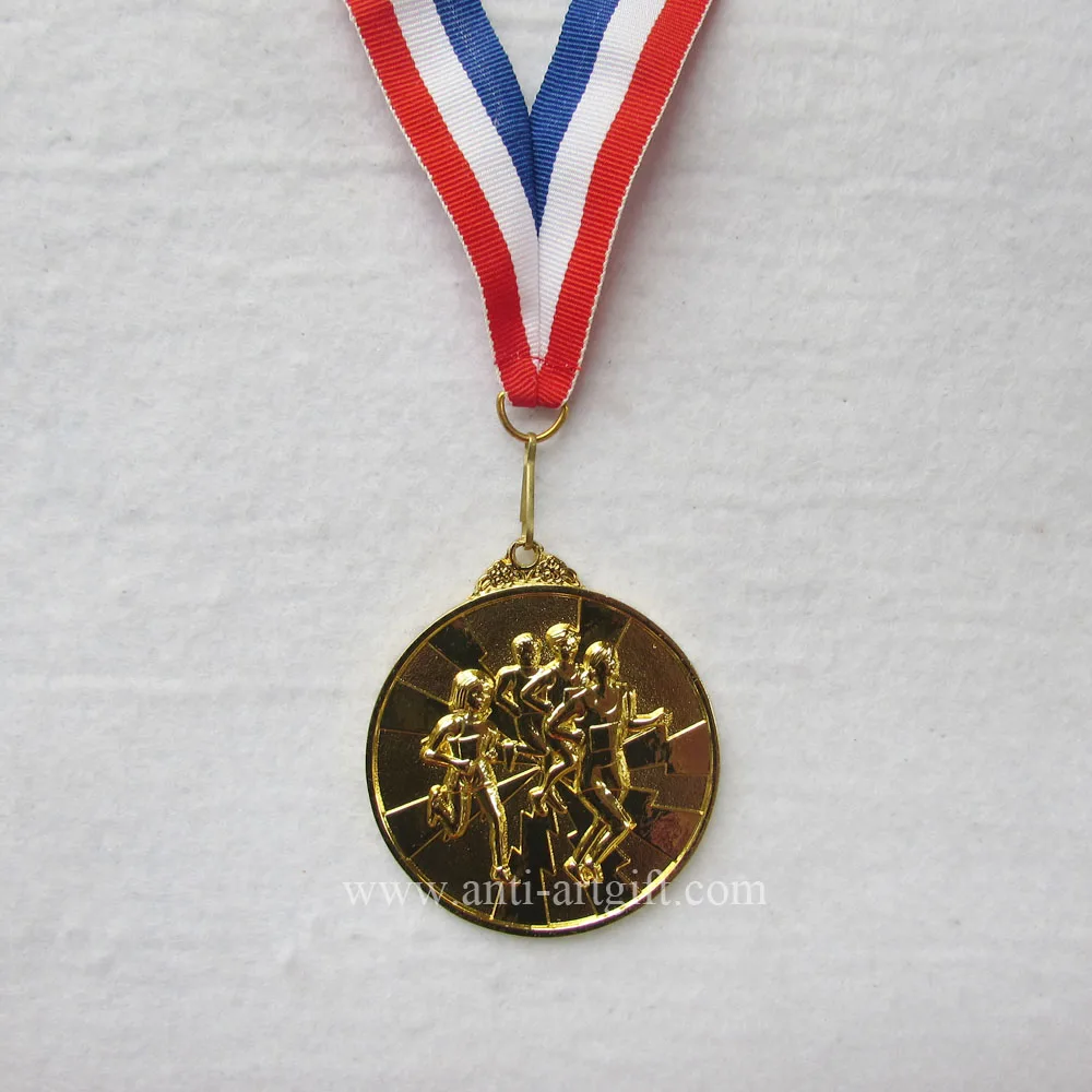 

Sports award with red ribbon customized gold medals/die struck enamel medals