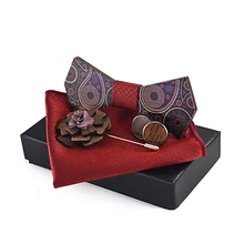 Новая поверхность печать брошь Пейсли, Деревянный воротник свадебное платье Повседневная рубашка костюмная галстук-бабочка