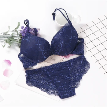 lingerie porno push up bra set intimates lace top and panties lace underwear set 3/4 cup underwear set women 2