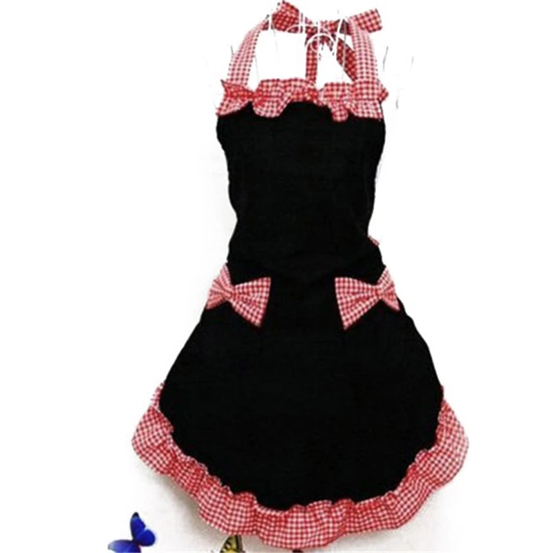 New Cute Bib Apron Dress Flirty Vintage Kitchen Women Bowknot with Pocket Women Lady Restaurant Kitchen Apron Dress