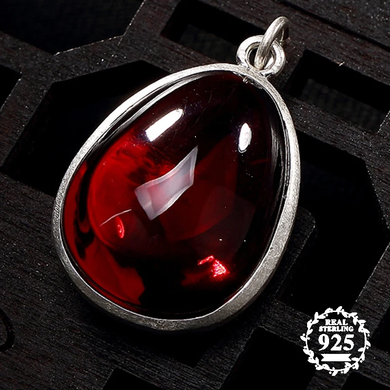 

NOT FAKE S925 Fine Jewelry Ruby Pendant for Necklace Women Handmade Vintage Natural Carnelian Retro Semi Ruby Red jasper Red