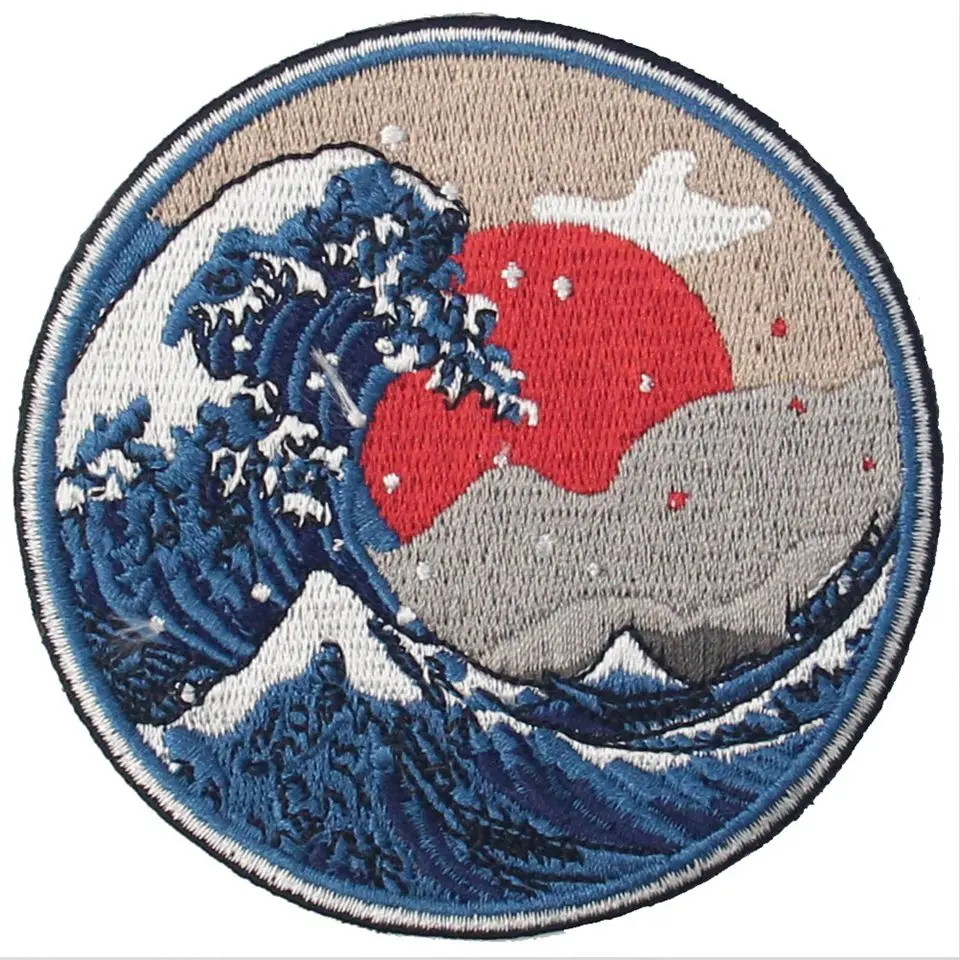 Embird нашивки вышитые нашивки для одежды Great Wave off Kanagawa ceo-friendly ручной работы 3D железные нашивки Большой патч