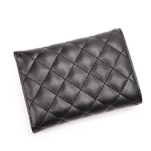 BISI GORO 2019 Women Short Wallets Cowhide Leather Black Rhomboid Lattice Card Holder Wallet Ring Lock Hasp Coin Purses Wallet