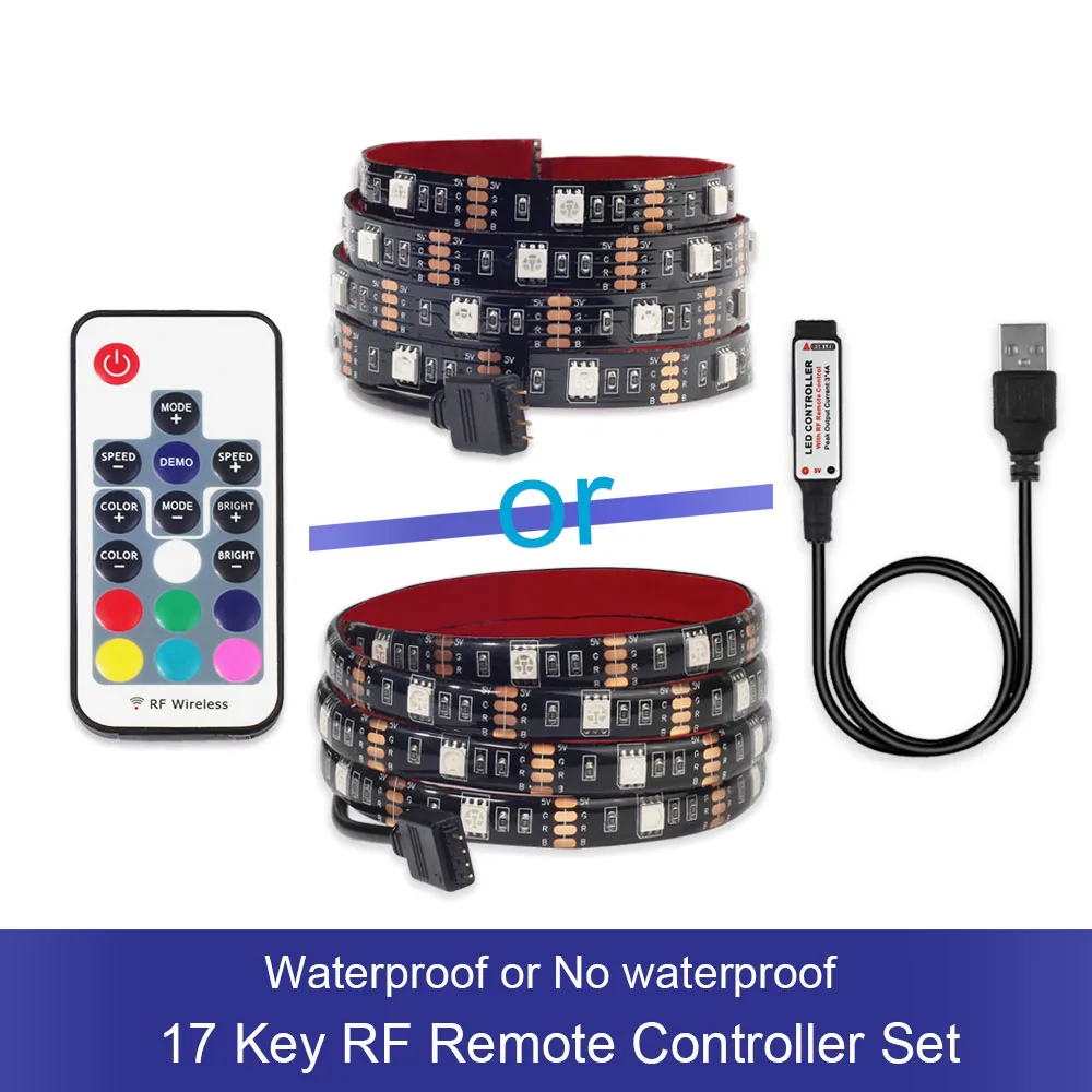 5050 SMD DC 5 В USB Светодиодная лента светильник RGB USB зарядное устройство светодиодный светильник Лента Декор лампа 0,5 м 1 м 2 м 17 ключ/24 ключа дистанционного управления мини 3 ключа - Испускаемый цвет: 17Key RF Remote