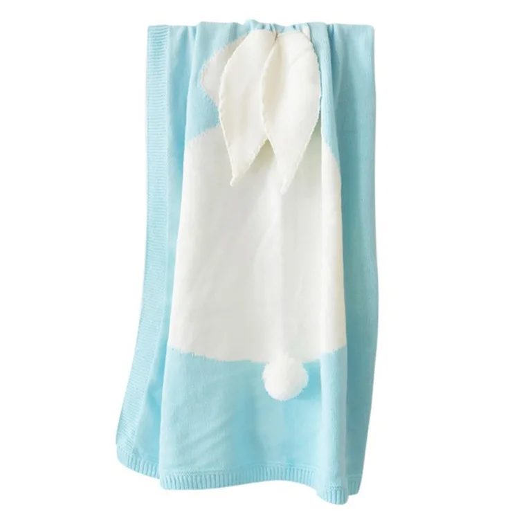 Высококачественное детское одеяло с кроликом. Вязаное одеяло с заячьими ушками. Одеяло «кролик» для детей - Цвет: blue