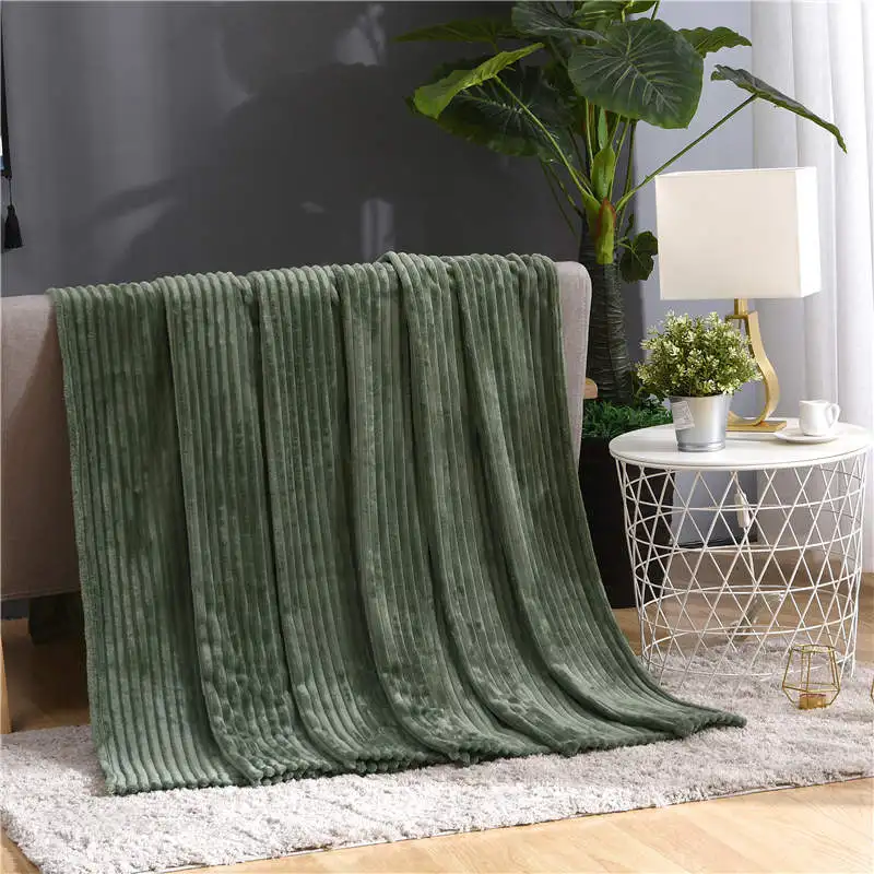 Beddowell Soft Fluffy Striped Flannel Blankets For Beds Solid Coral Fleece Throw Winter Bed Linen Sofa Cover Bedspread Blankets - Цвет: Cark Green