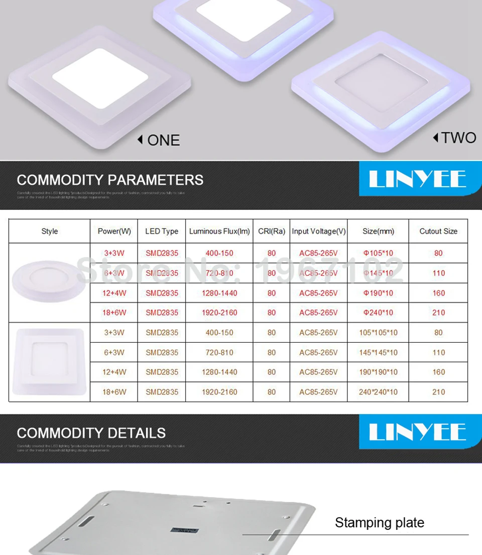 LED Downlight Panel Light 6W 9W 18W 24W 3 Model Round Square Double Color AC85-265V Warm white Blue color Indoor Lighting Bulb