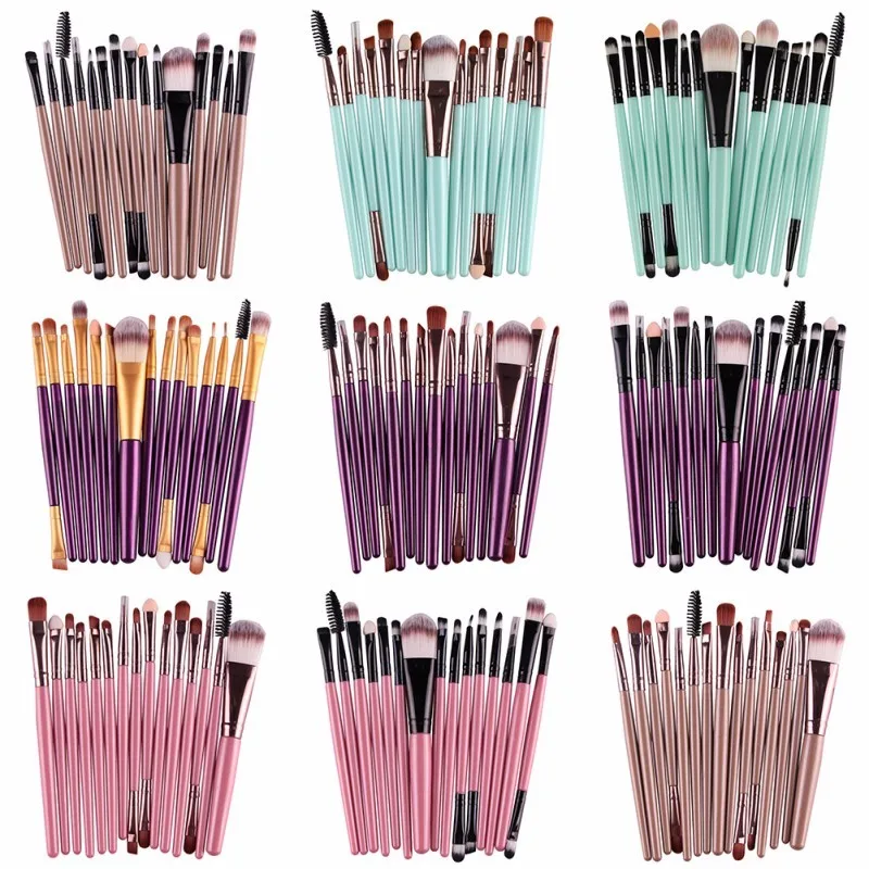 Useful 15 pcs/Sets Lip Eyebrow Brush Kits Tools Eye Shadow Cosmetic Makeup Brushes Sets