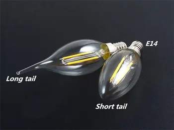 

4pcs Dimmable Led E14 filament light 110v Led candle light E14 220v candle filament Edison Tungsten light bulb 110v 220v Dimming