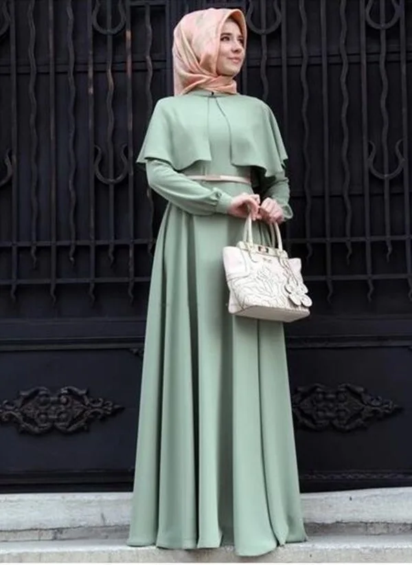 Мусульманское платье абайя Женская мода исламский арабский длинный хиджаб платье черное простая одежда традиционная абайя мусульманская 7 цветов - Цвет: Light Green
