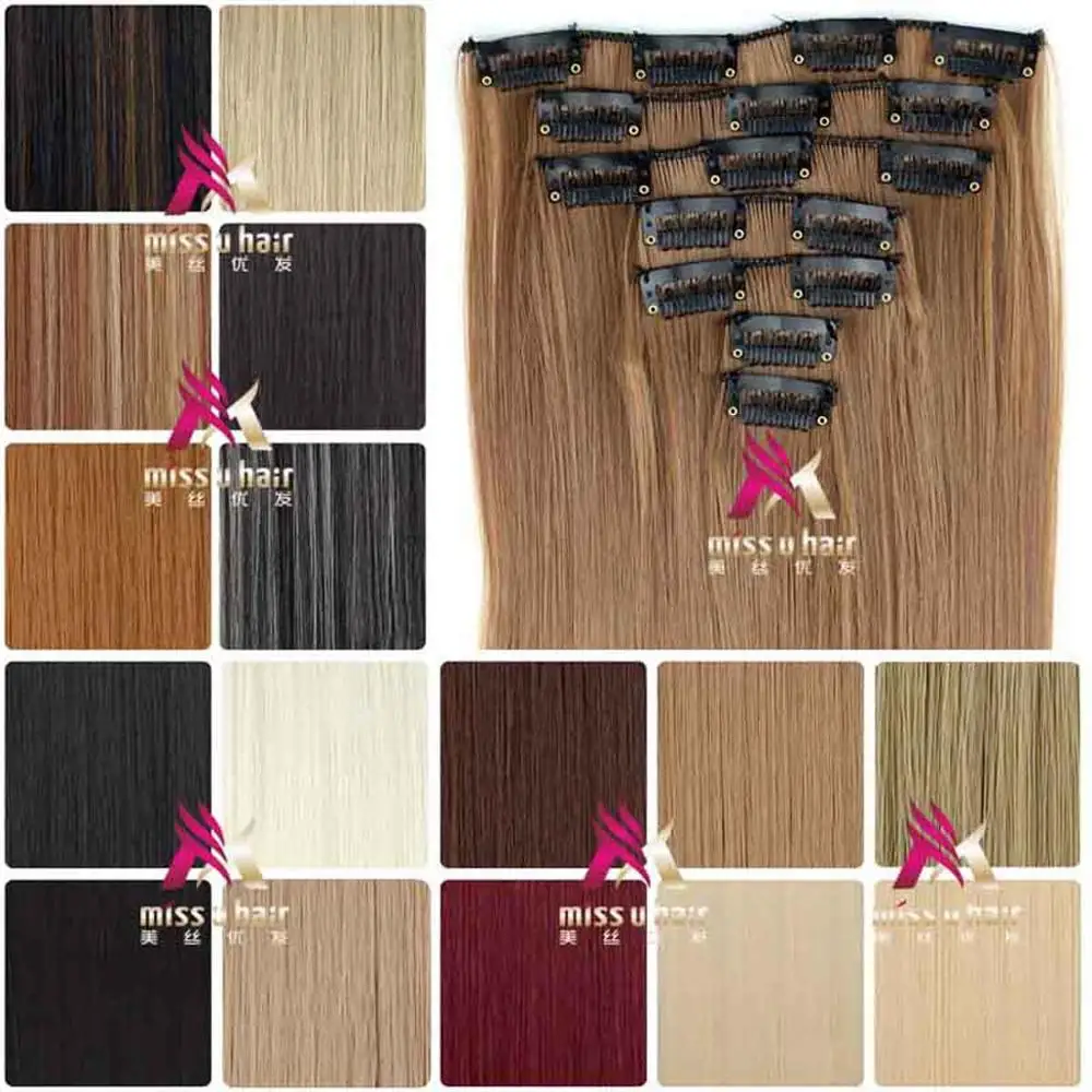 24inch 60cm 130g Long Straight Synthetic Hair Clip in hair extensions pieces 7pcs/set high temperature fiber Free Shipping