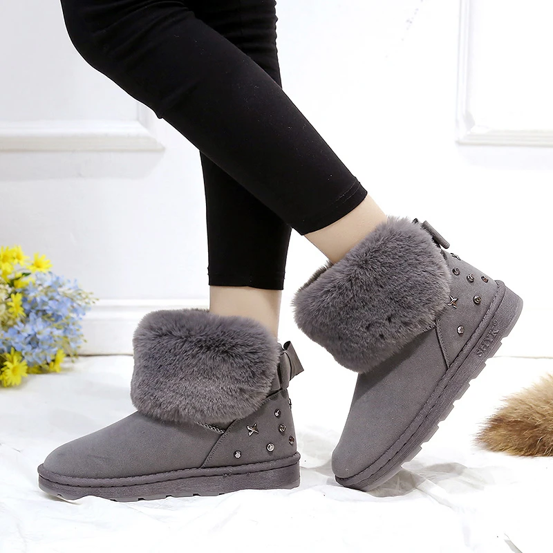 2018 mujeres nieve botas botines invierno de las señoras del remache arco zapatos mujer piel gruesa suela antideslizante en Suede botas Mujer|Botas de nieve| - AliExpress
