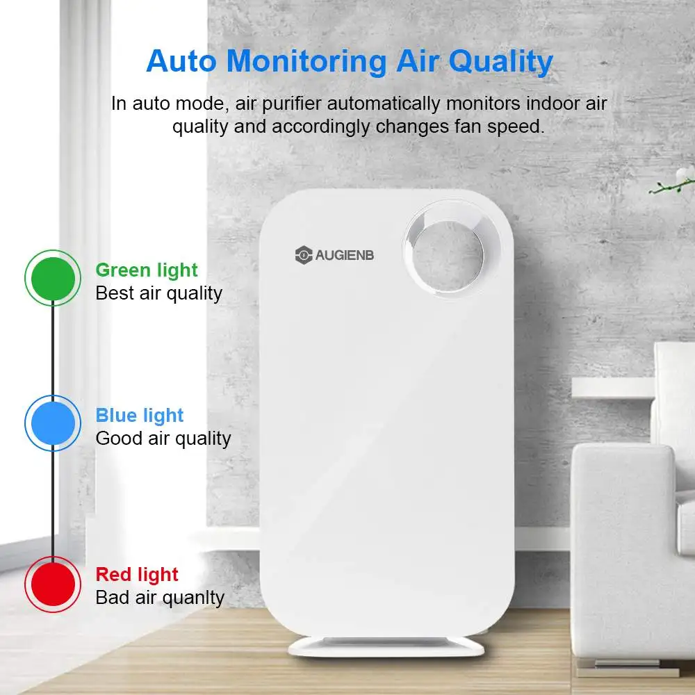 Cena AUGIENB oczyszczacz powietrza z filtrem HEPA alergie Eliminator jonów ujemnych filtr powietrza dla PM2.5 pyłek pyłu dym Pet Dander