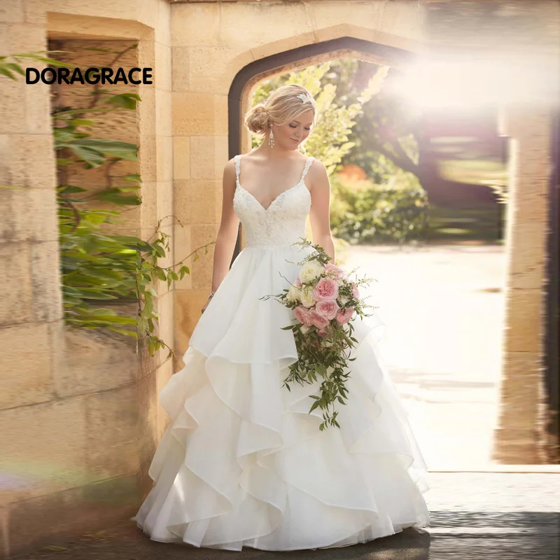 

vestidos de novia V Neck Backless Organza Ruffles A Line Wedding Gowns Designer Wedding Dresses DG0083