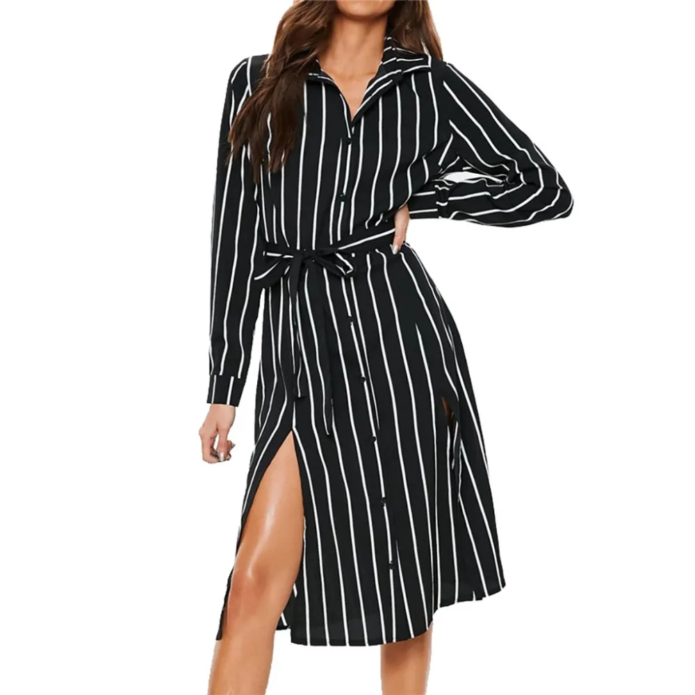 new hot loose Dress Stripe Printed Sleeves Button Bandage Belt Chemise casual fashion Dress Black elegant fresh summer dress @7 new hot loose Dress Stripe Printed Sleeves Button Bandage Belt Chemise casual fashion Dress Black elegant fresh summer dress @7
