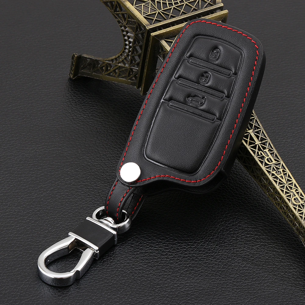 VCiiC Remote Car Key Case Cover For Toyota Chr C-hr Land Cruiser 200 Avensis Auris Corolla Leather 3 Buttons Chain | Автомобили и