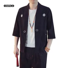 Плюс размер летнее Новое мужское хлопковое белье Повседневный Кардиган Рубашка куртка мужская вышитая уличная хип хоп короткий рукав кимоно пальто