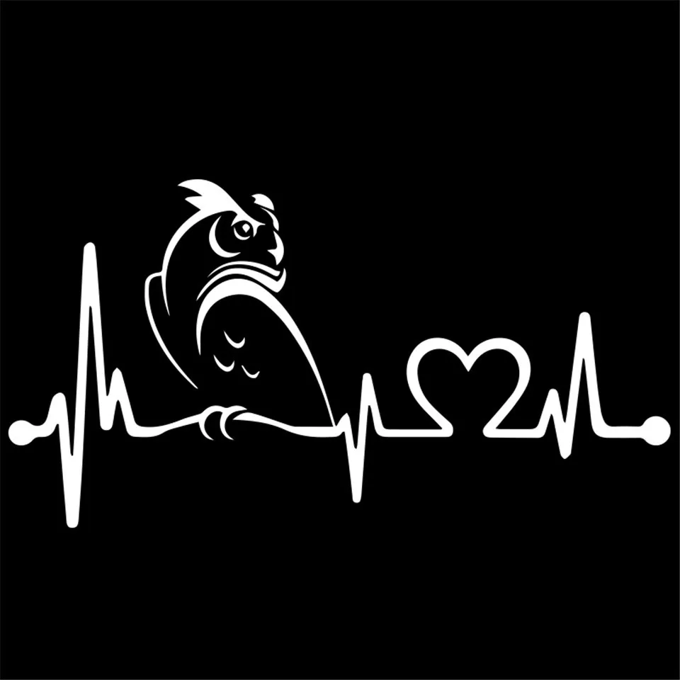 Cunymagos 20.3cm10.8cm Owl Heartbeat Lifeline Car Sticker Car-Styling Motorcycle Decal  (4)