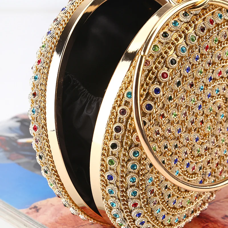 CICICUFF Colorful Diamond Evening Bag Round Ball Fashion Designer Gold Clutch Purse Handbag Wedding Bridal Chain Messenger Bag