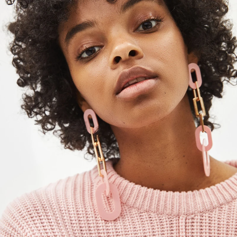 

2019 New Fashion Multicolor Acrylic Long Chain Drop Earrings Women Gold Alloy ZA Jewelry Gifts Brincos Boho Statement Earrings